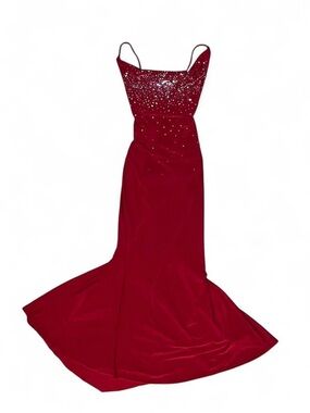 Y2K Lette Sequin Spaghetti-Strap Backless Gown - Red